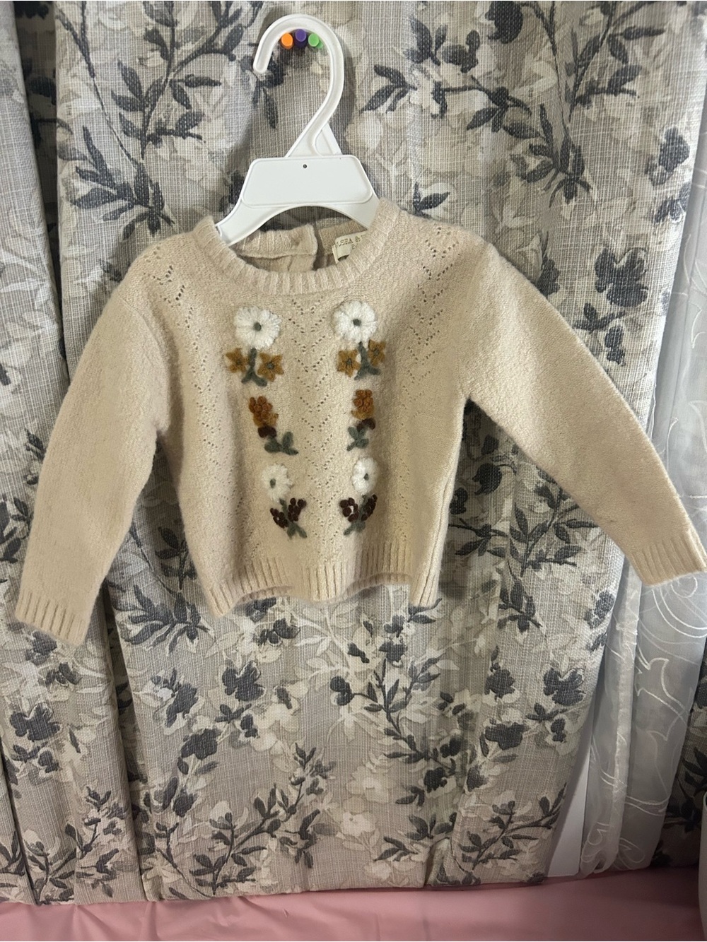 Chelsea & Violet Cream Floral Embroidered Crewneck Sweater
